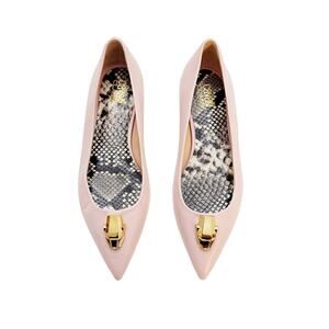 Cavalli Class Women's Logo Pointy Toe Leather Ballet Flats Nude/PInk SZ6
